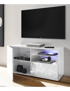Porta TV 1 anta - 1 cassetto con serigrafia geometrica Bianco laccato (Led escluso) 2