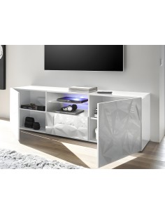 Porta TV 2 ante - 1 cassetto con serigrafia geometrica Bianco laccato (Led escluso) 2