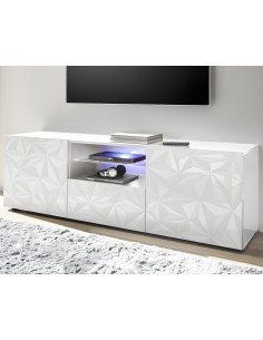 Porta TV 2 ante - 1 cassetto con serigrafia geometrica Bianco laccato (Led escluso)