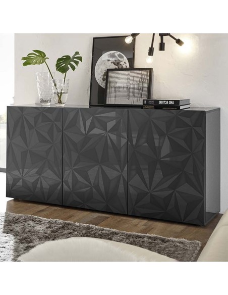 Madia 3 ante con serigrafia geometrica Grigio laccato