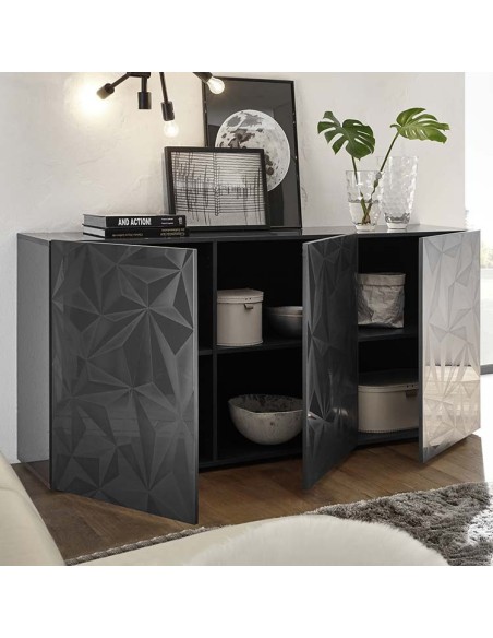 Madia 3 ante con serigrafia geometrica Grigio laccato