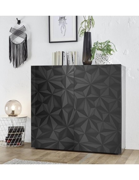 Madia 2 ante con serigrafia geometrica Grigio laccato