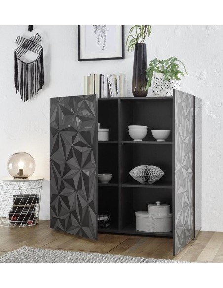 Madia 2 ante con serigrafia geometrica Grigio laccato