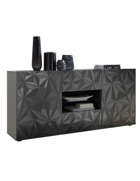 Credenza 2 ante - 2 cassetti con serigrafia geometrica Grigio scuro laccato