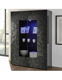 Vetrina 2 ante con serigrafia geometrica Grigio scuro laccato (Led escluso)