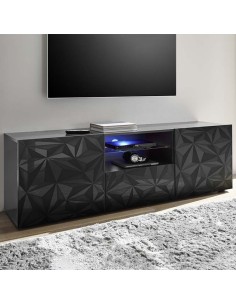 Port TV 2 ante - 1 cassetto con serigrafia geometrica Grigio scuro laccato (Led escluso)