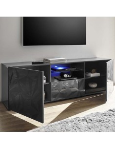 Port TV 2 ante - 1 cassetto con serigrafia geometrica Grigio scuro laccato (Led escluso) 2