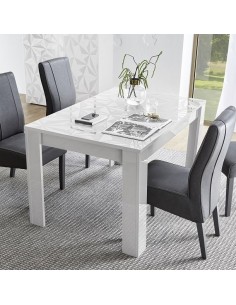 Tavolo allungabile con top con serigrafia geometrica Bianco laccato (Sedie escluse)