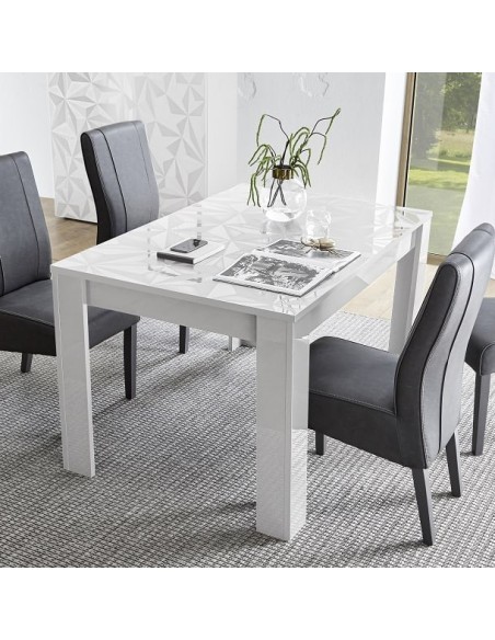 Tavolo allungabile con top con serigrafia geometrica Bianco laccato (Sedie escluse)