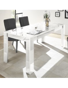 Tavolo allungabile con top con serigrafia geometrica Bianco laccato (Sedie escluse) 2