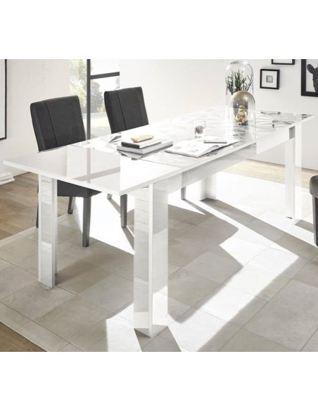 Tavolo allungabile con top con serigrafia geometrica Bianco laccato (Sedie escluse)