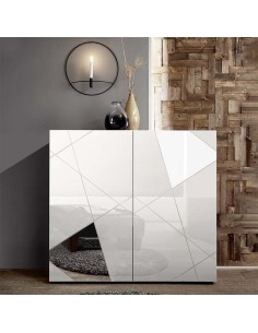 Madia 2 ante serigrafate con specchi Bianco laccato