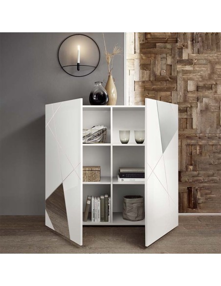 Madia 2 ante serigrafate con specchi Bianco laccato