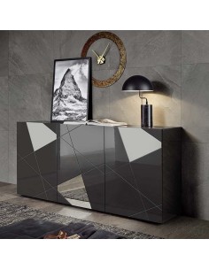 Madia 3 ante serigrafata con specchi Grigio scuro laccato