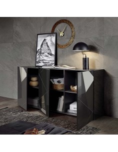 Madia 3 ante serigrafata con specchi Grigio scuro laccato 2