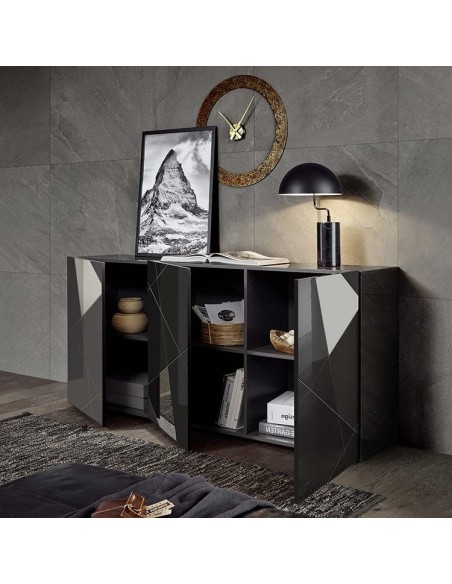 Madia 3 ante serigrafata con specchi Grigio scuro laccato