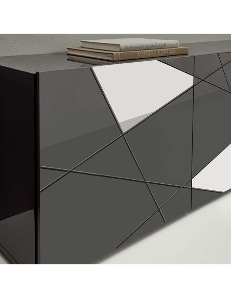 Madia 3 ante serigrafata con specchi Grigio scuro laccato