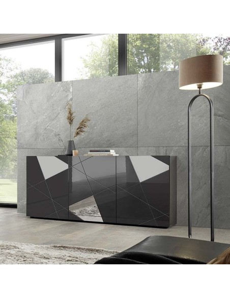 Madia 3 ante serigrafata con specchi Grigio scuro laccato