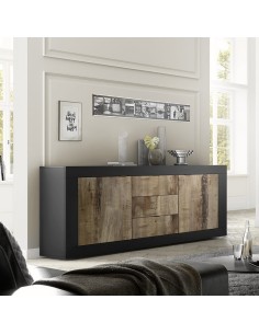 Madia 2 ante - 3 cassetti centrali Nero/Pero 2