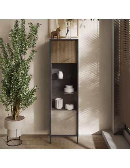 Vetrina 1 anta soggiorno stretta e alta Lava - Argilla - Mercure