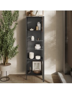 Vetrina 1 anta soggiorno stretta e alta Lava - Argilla - Mercure 2