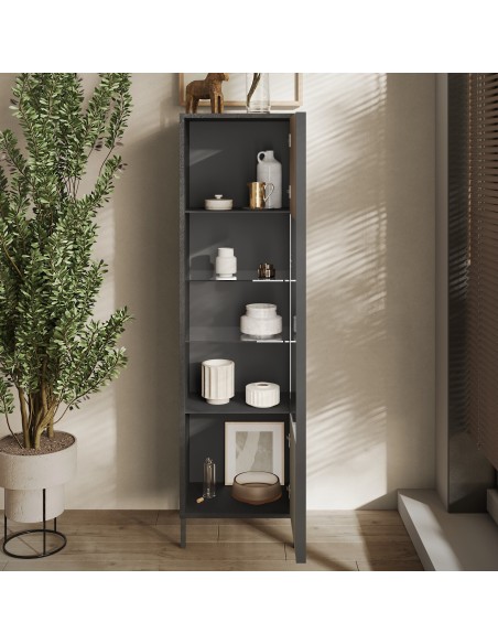 Vetrina 1 anta soggiorno stretta e alta Lava - Argilla - Mercure