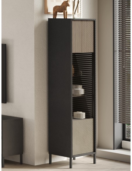 Vetrina 1 anta soggiorno stretta e alta Lava - Argilla - Mercure
