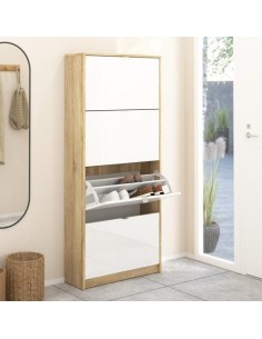 Scarpiera 4 ribalte doppia profondità Quercia / Bianco Laccato lucido 2