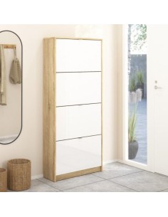 Scarpiera 4 ribalte doppia profondità Quercia / Bianco Laccato lucido
