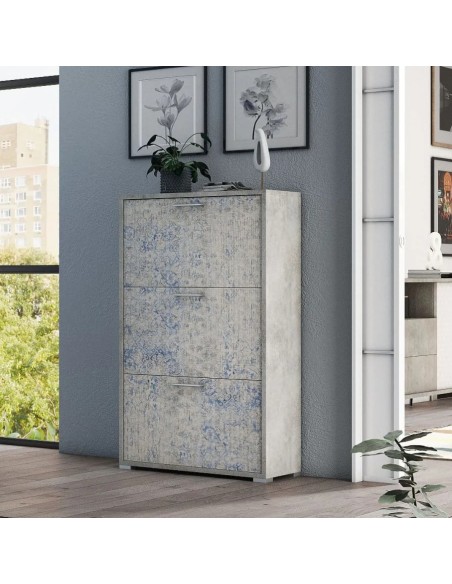 Scarpiera 3 ribalte Doppia profondità / Doppia capienza  Cemento/Leizu serigrafato