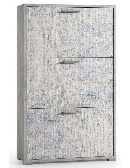 Scarpiera 3 ribalte Doppia profondità / Doppia capienza  Cemento/Leizu serigrafato