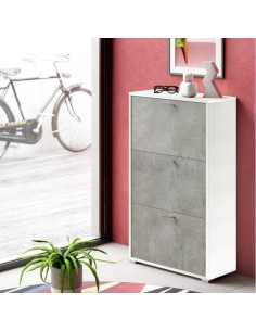 Scarpiera 3 ribalte Doppia profondità / Doppia capienza Bianco / Cemento