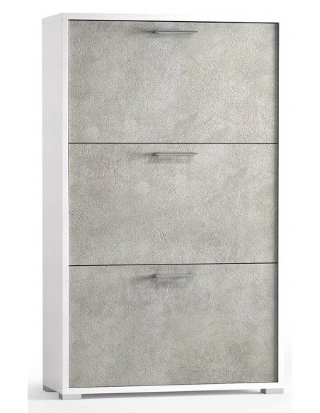 Scarpiera 3 ribalte Doppia profondità / Doppia capienza Bianco / Cemento