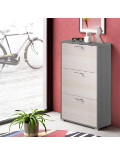 Scarpiera 3 ribalte Doppia profondità / Doppia capienza  Tessuto / Larice