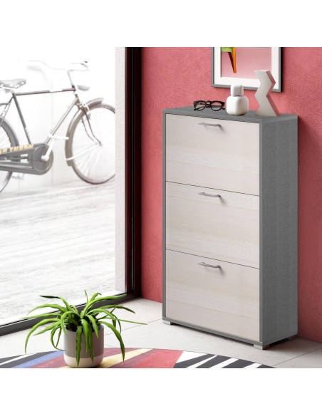 Scarpiera 3 ribalte Doppia profondità / Doppia capienza  Tessuto / Larice