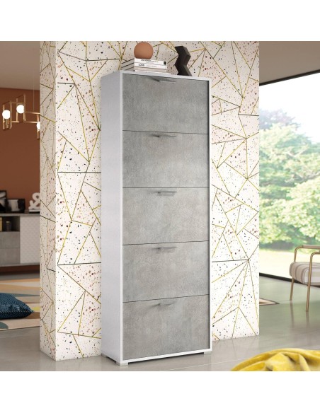 Scarpiera 5 ribalte doppia capienza / doppia profondità Bianco venato / Cemento