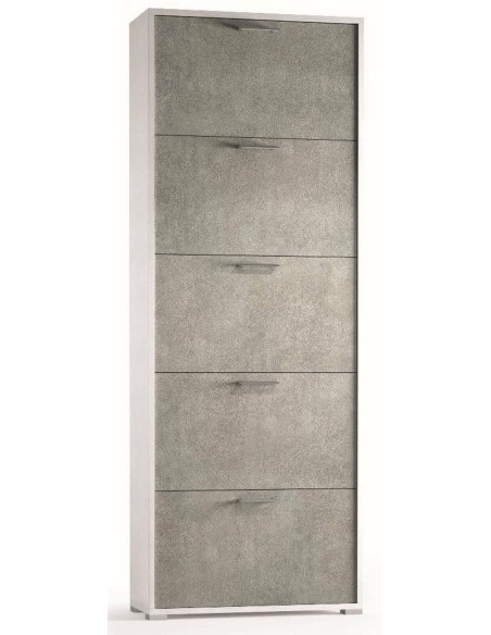Scarpiera 5 ribalte doppia capienza / doppia profondità Bianco venato / Cemento