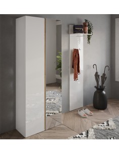 Armadio ingresso scarpiera con anta a specchio Bianco laccato/Rovere kadiz (pannello appendiabiti escluso)
