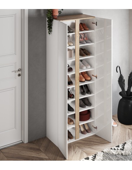 Armadio ingresso scarpiera con anta a specchio Bianco laccato/Rovere kadiz (pannello appendiabiti escluso)