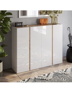 Madia / scarpiera ingresso 4 ante 10 ripiani interni Bianco laccato / Rovere kadiz