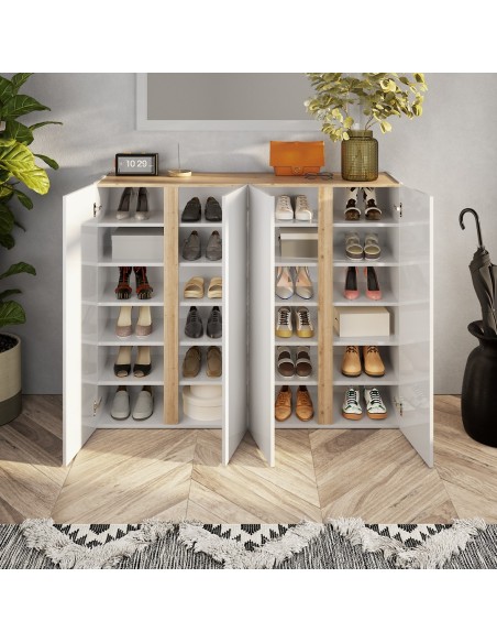 Madia / scarpiera ingresso 4 ante 10 ripiani interni Bianco laccato / Rovere kadiz