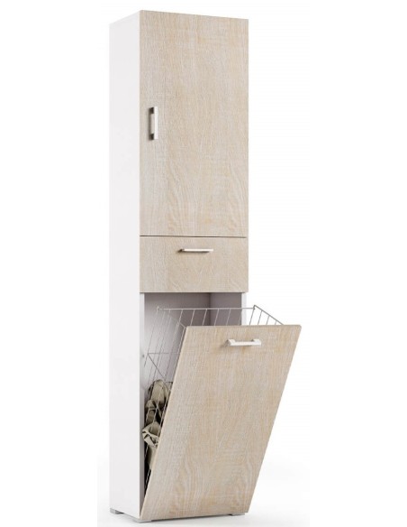 Colonna con cestello portabiancheria Bianco venato/Rovere