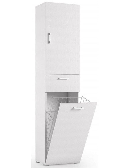 Colonna con cestello portabiancheria Bianco venato 1 anta - 1 cassetto - 1 cestello