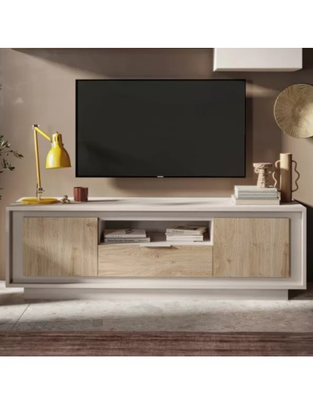 Porta TV 2 ante - 1 cassetto Cashmere/Rovere kadiz