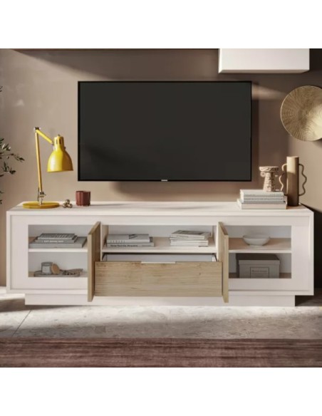 Porta TV 2 ante - 1 cassetto Cashmere/Rovere kadiz