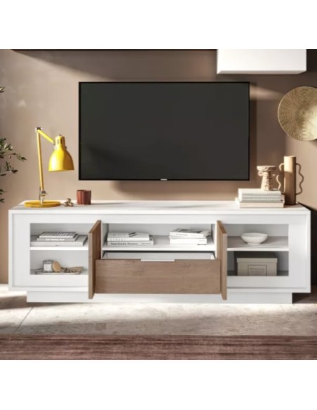 Porta TV 2 ante - 1 cassetto Bianco opaco/Mercure