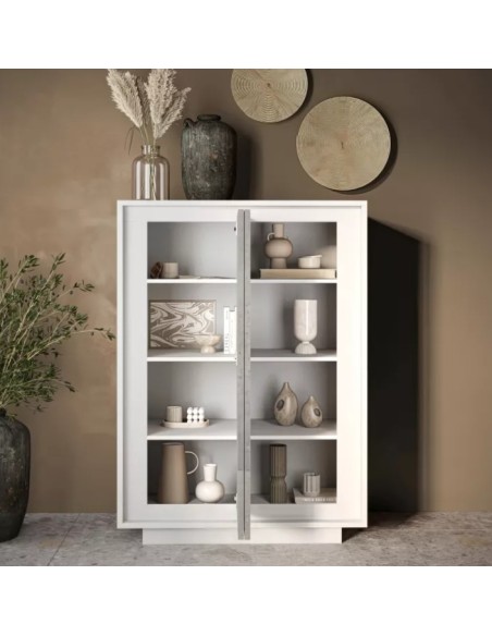 Madia 2 ante alta Bianco opaco/Cemento