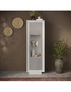 Vetrina 1 anta Bianco opaco/Cemento