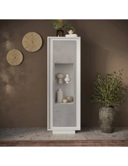 Vetrina 1 anta Bianco opaco/Cemento