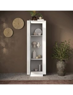 Vetrina 1 anta Bianco opaco/Cemento 2